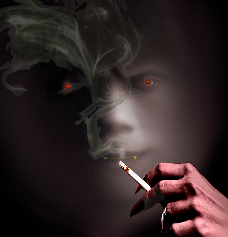 Shadowy figure smoking